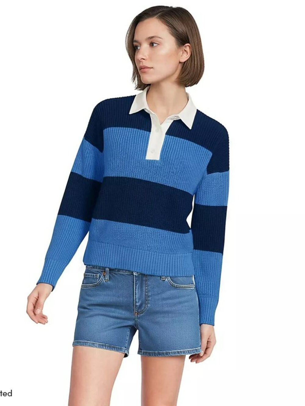 Preppy Varsity Coastal Heritage Land's End Cobalt and Navy Blue Rugby Sweater M